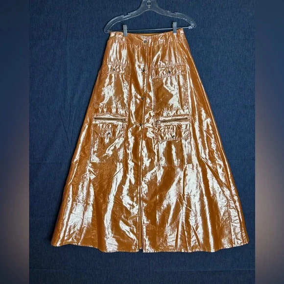 Anthropologie Let me be Metallic Cargo Maxi Skirt with Front Slit - Picture 4 of 12